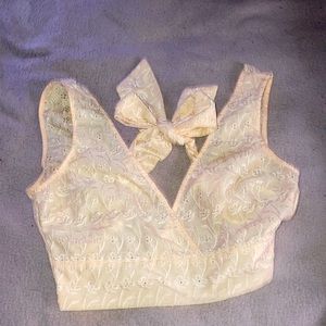 Yellow lace crop top